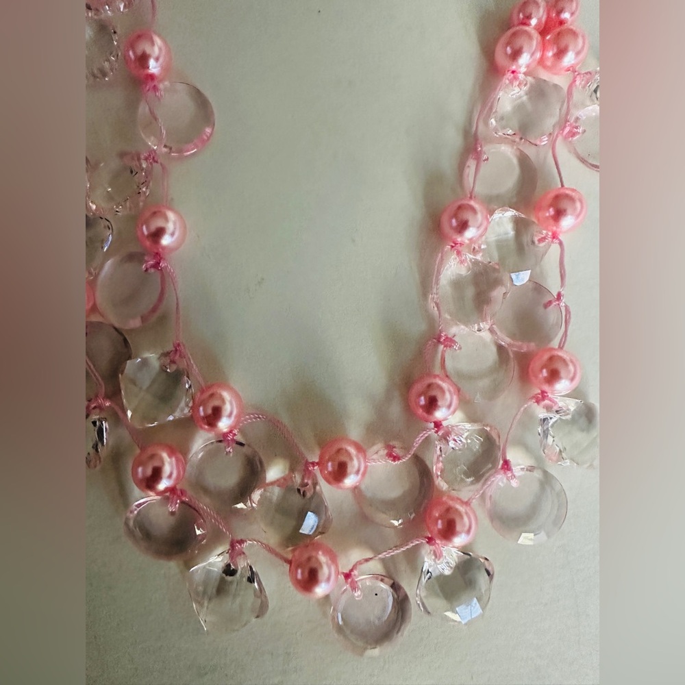Elegant Necklace Faux Pink Pearl Crystal Beaded Necklace